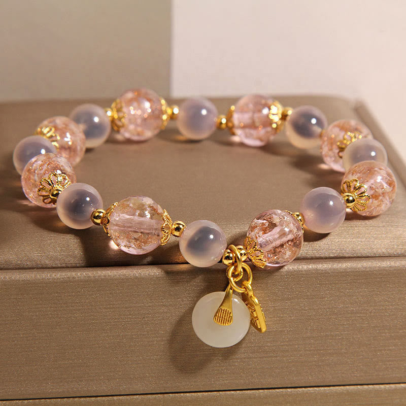 Fortune Jewel Fu Character Peace Buckle Liuli Candy Agate Healing Bracelet
