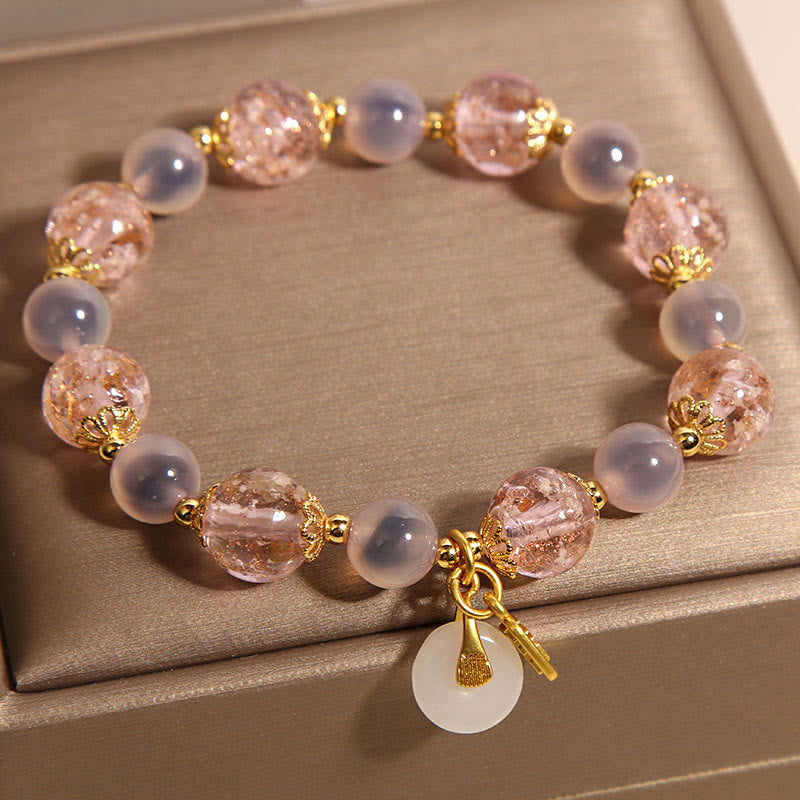 Fortune Jewel Fu Character Peace Buckle Liuli Candy Agate Healing Bracelet
