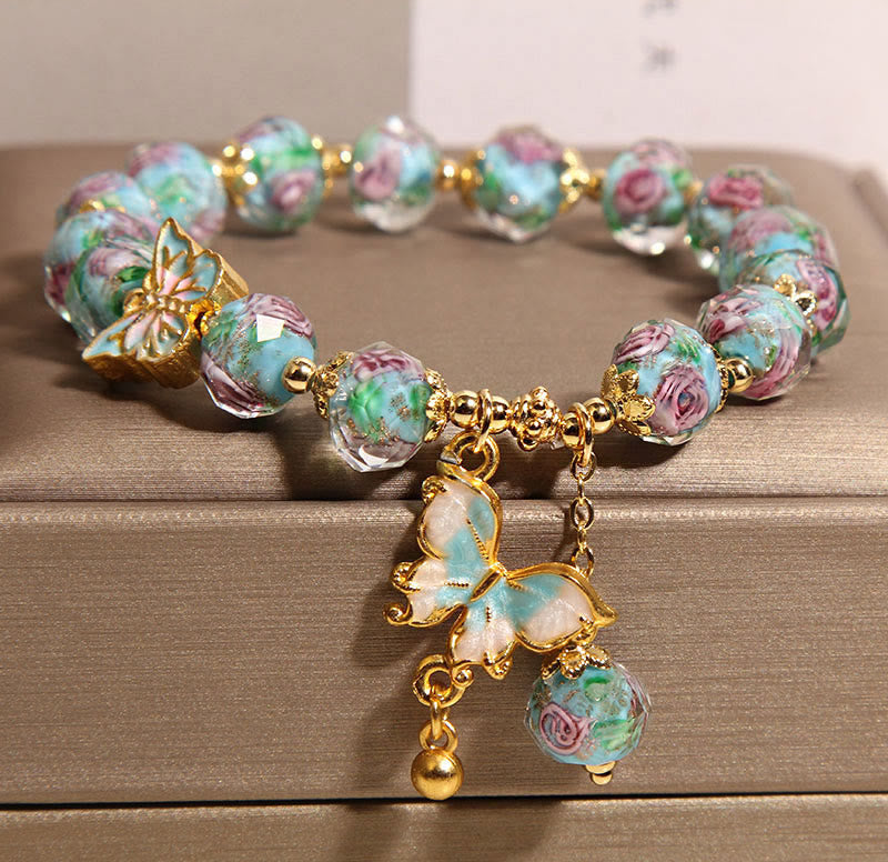Fortune Jewel Butterfly Charm Rose Flower Liuli Bracelet