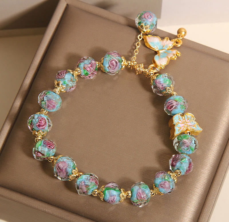 Fortune Jewel Butterfly Charm Rose Flower Liuli Bracelet