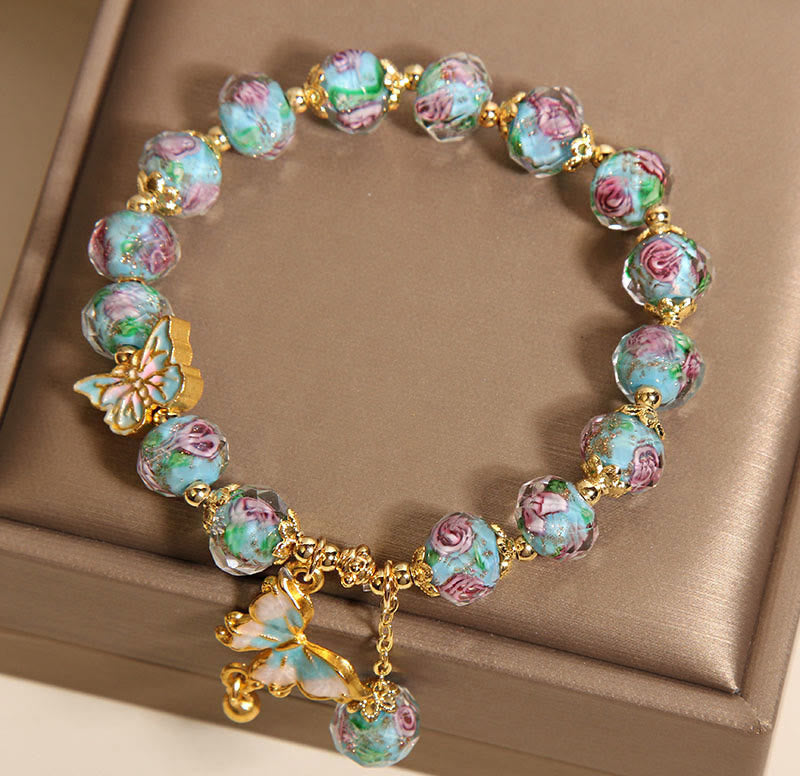 Fortune Jewel Butterfly Charm Rose Flower Liuli Bracelet