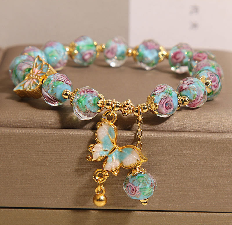 Fortune Jewel Butterfly Charm Rose Flower Liuli Bracelet