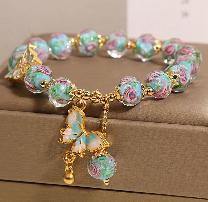 Fortune Jewel Butterfly Charm Rose Flower Liuli Bracelet
