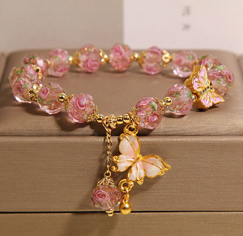 Fortune Jewel Butterfly Charm Rose Flower Liuli Bracelet