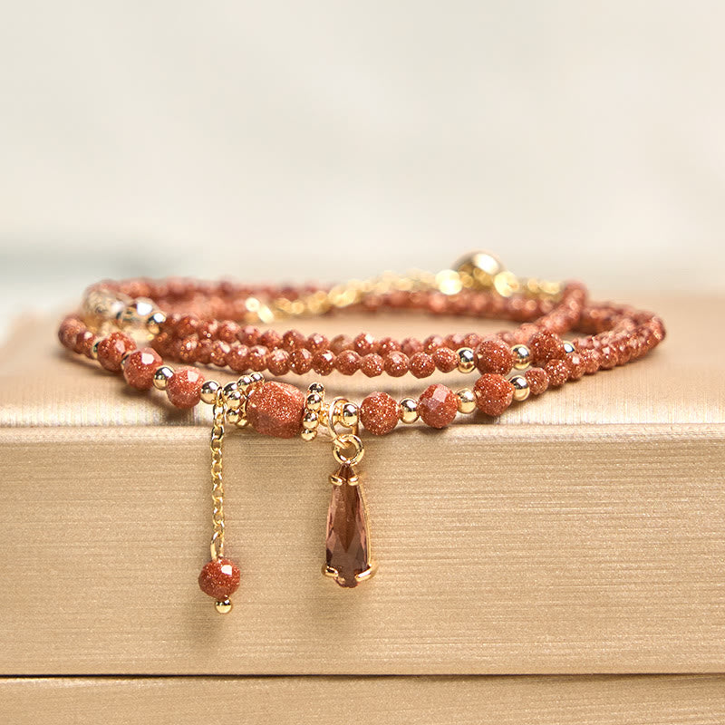 Fortune Jewel Natural 2mm Goldstone Beads Positive Multi Layer Bracelet