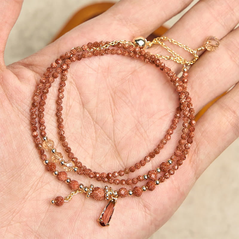 Fortune Jewel Natural 2mm Goldstone Beads Positive Multi Layer Bracelet