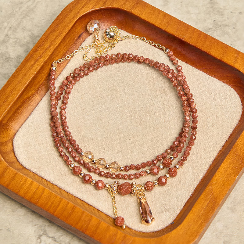 Fortune Jewel Natural 2mm Goldstone Beads Positive Multi Layer Bracelet