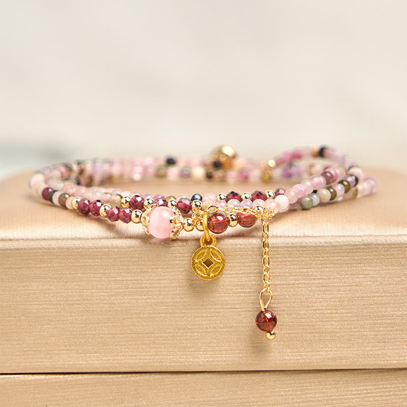 Fortune Jewel 2.5 mm Irregular Beads Colored Tourmaline Coin Wisdom Bracelet