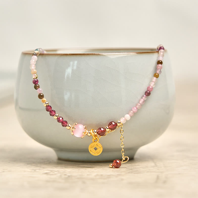 Fortune Jewel 2.5 mm Irregular Beads Colored Tourmaline Coin Wisdom Bracelet