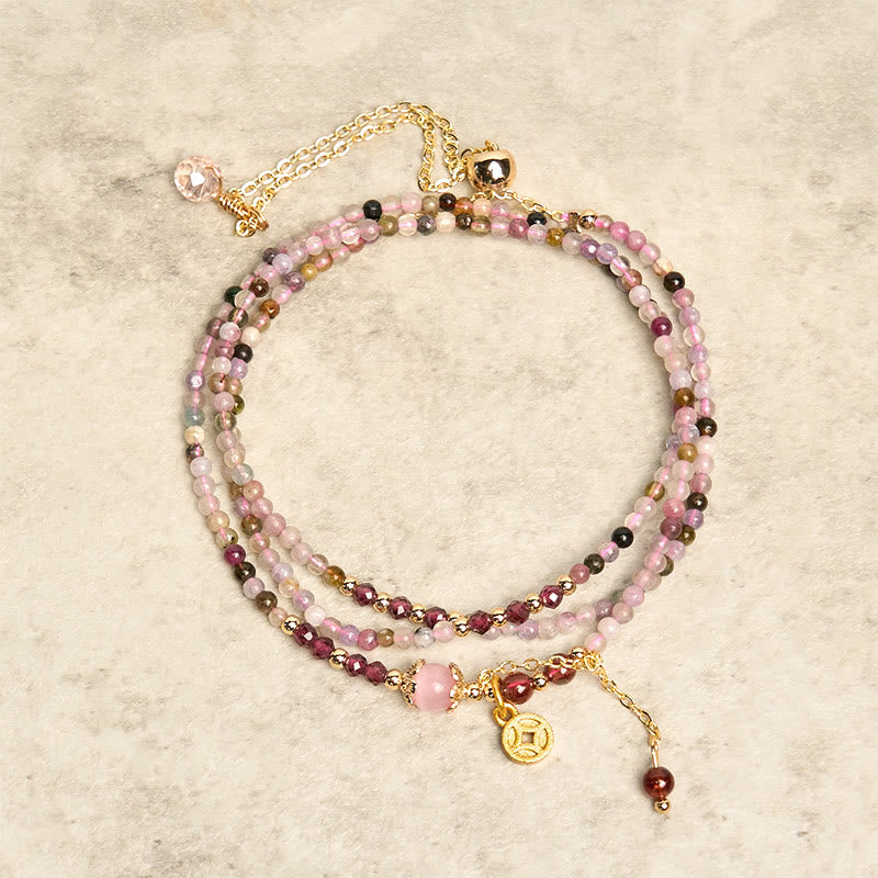 Fortune Jewel 2.5 mm Irregular Beads Colored Tourmaline Coin Wisdom Bracelet