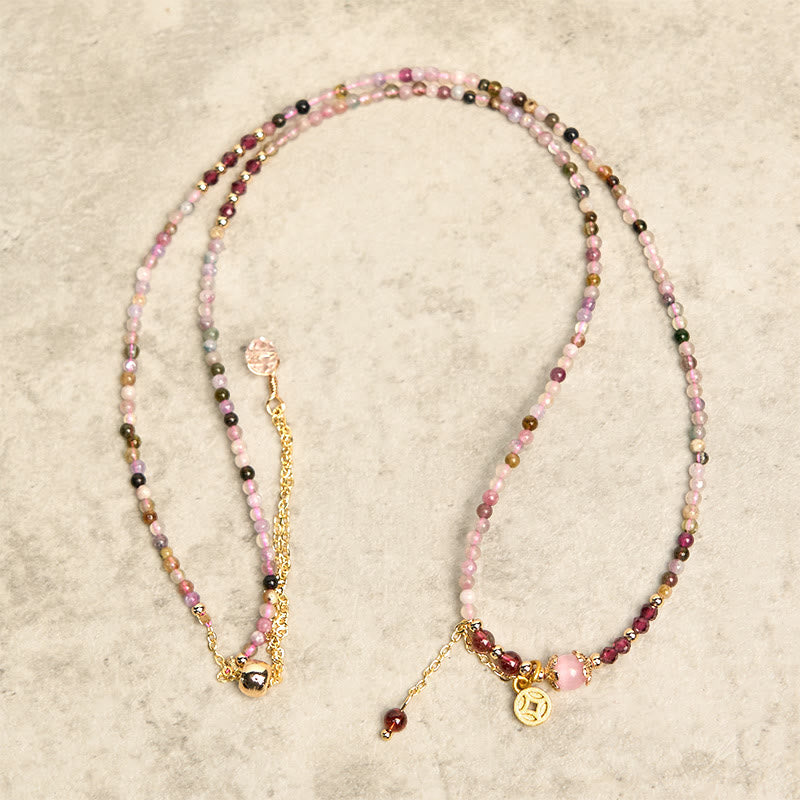 Fortune Jewel 2.5 mm Irregular Beads Colored Tourmaline Coin Wisdom Bracelet