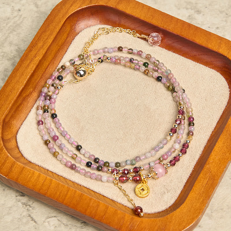 Fortune Jewel 2.5 mm Irregular Beads Colored Tourmaline Coin Wisdom Bracelet