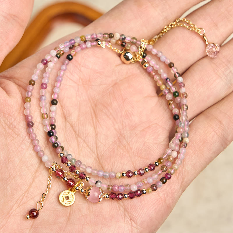 Fortune Jewel 2.5 mm Irregular Beads Colored Tourmaline Coin Wisdom Bracelet