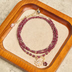 Buddha Stones Natural 2.5mm Garnet Beads Flower Purification Multilayer Bracelet