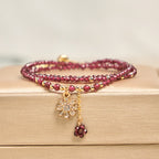 Buddha Stones Natural 2.5mm Garnet Beads Flower Purification Multilayer Bracelet