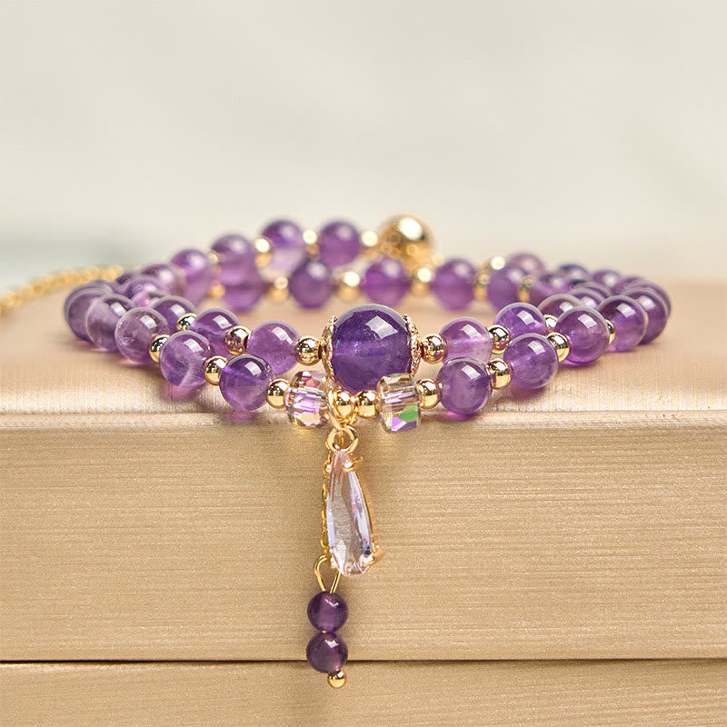 Fortune Jewel Natural Amethyst Beads Balance Multi-layer Bracelet