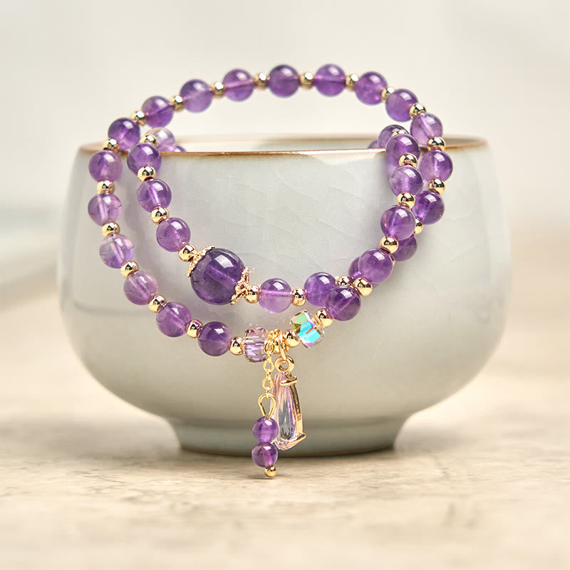 Fortune Jewel Natural Amethyst Beads Balance Multi-layer Bracelet