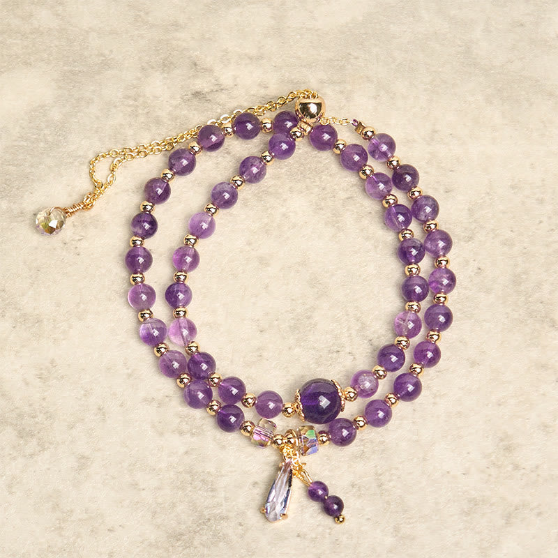 Fortune Jewel Natural Amethyst Beads Balance Multi-layer Bracelet