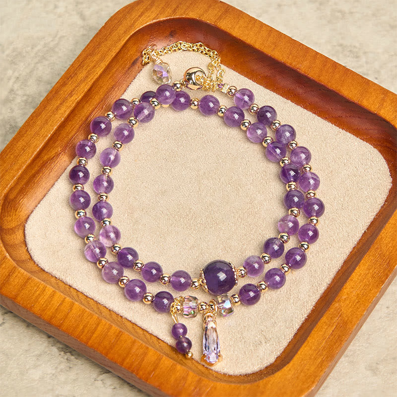 Fortune Jewel Natural Amethyst Beads Balance Multi-layer Bracelet