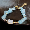 Fortune Jewel Natural Irregular Aquamarine Cute Cat Healing Bracelet