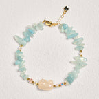 Fortune Jewel Natural Irregular Aquamarine Cute Cat Healing Bracelet