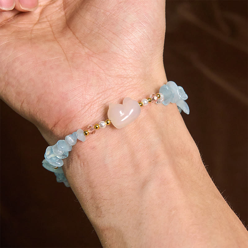 Fortune Jewel Natural Irregular Aquamarine Cute Cat Healing Bracelet