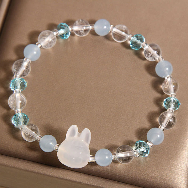 Fortune Jewel Natural Rabbit Aquamarine White Crystal Healing Bracelet