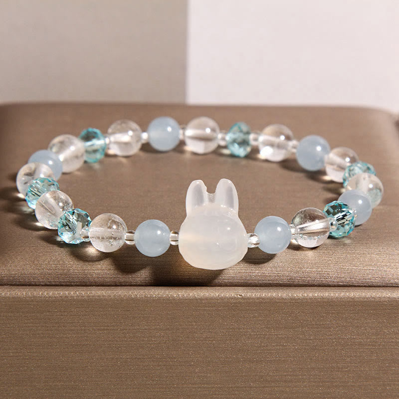 Fortune Jewel Natural Rabbit Aquamarine White Crystal Healing Bracelet