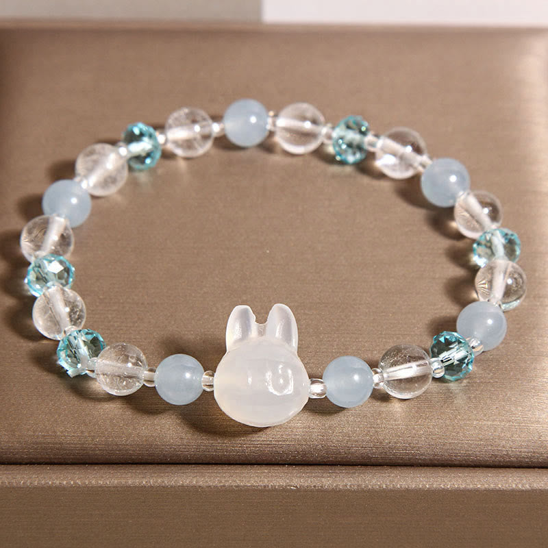 Fortune Jewel Natural Rabbit Aquamarine White Crystal Healing Bracelet