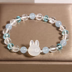 Fortune Jewel Natural Rabbit Aquamarine White Crystal Healing Bracelet