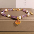 Fortune Jewel Natural Peace Lock Bamboo Shape Fu Character Amethyst Pearl Balance Bracelet