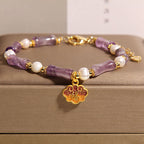 Fortune Jewel Natural Peace Lock Bamboo Shape Fu Character Amethyst Pearl Balance Bracelet