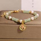 Fortune Jewel Natural Bamboo Flower Green Aventurine Pearl Balance Bracelet