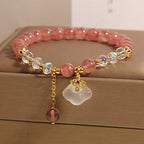 Fortune Jewel Auspicious Clouds Strawberry Quartz White Agate White Crystal Positive Bracelet