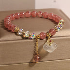 Fortune Jewel Auspicious Clouds Strawberry Quartz White Agate White Crystal Positive Bracelet