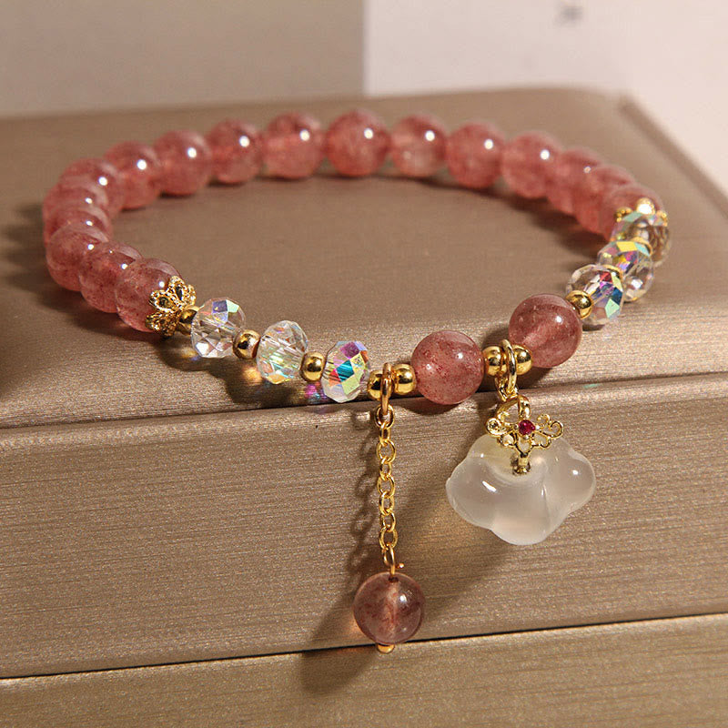 Fortune Jewel Auspicious Clouds Strawberry Quartz White Agate White Crystal Positive Bracelet