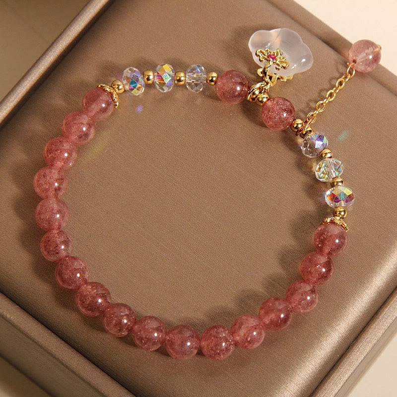 Fortune Jewel Auspicious Clouds Strawberry Quartz White Agate White Crystal Positive Bracelet