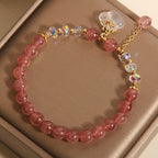 Fortune Jewel Auspicious Clouds Strawberry Quartz White Agate White Crystal Positive Bracelet