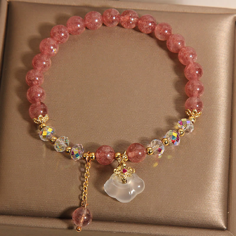 Fortune Jewel Auspicious Clouds Strawberry Quartz White Agate White Crystal Positive Bracelet