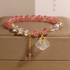 Fortune Jewel Auspicious Clouds Strawberry Quartz White Agate White Crystal Positive Bracelet