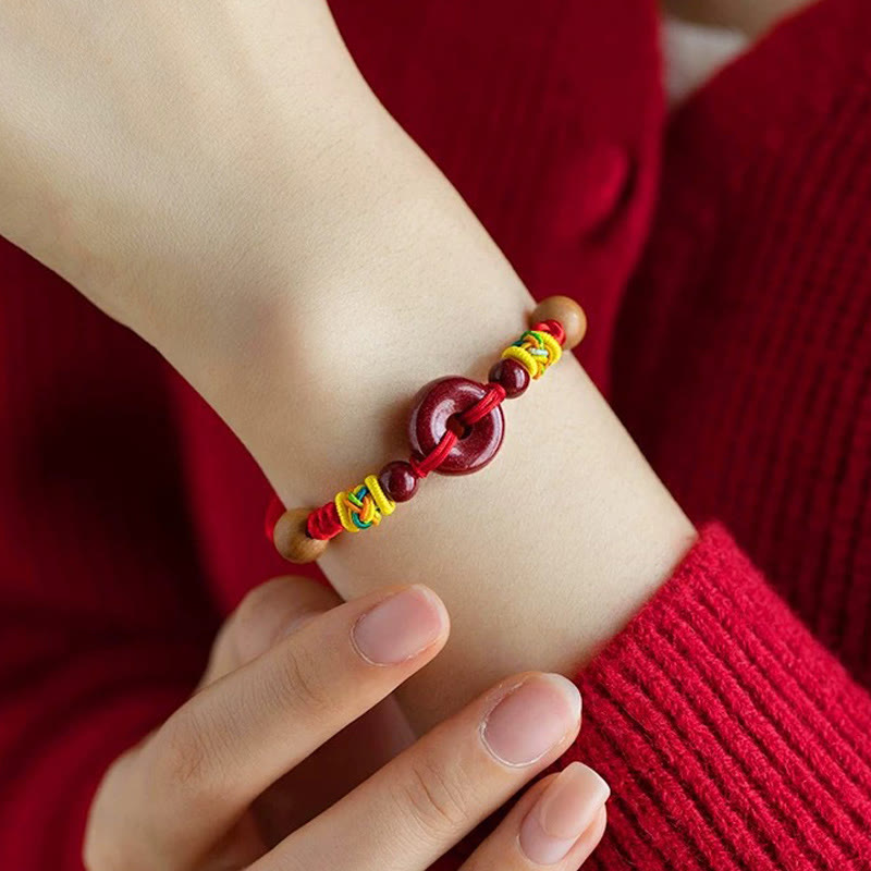 Fortune Jewel Red String Peach Wood Peace Buckle Cinnabar Protection Adult Kid Bracelet
