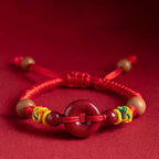 Fortune Jewel Red String Peach Wood Peace Buckle Cinnabar Protection Adult Kid Bracelet