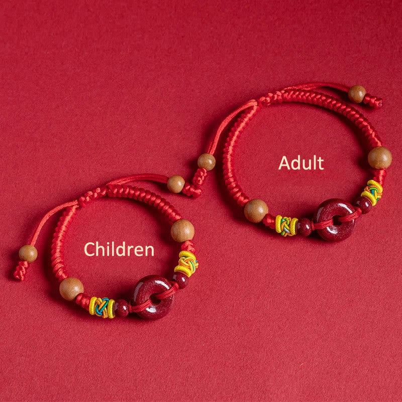 Fortune Jewel Red String Peach Wood Peace Buckle Cinnabar Protection Adult Kid Bracelet