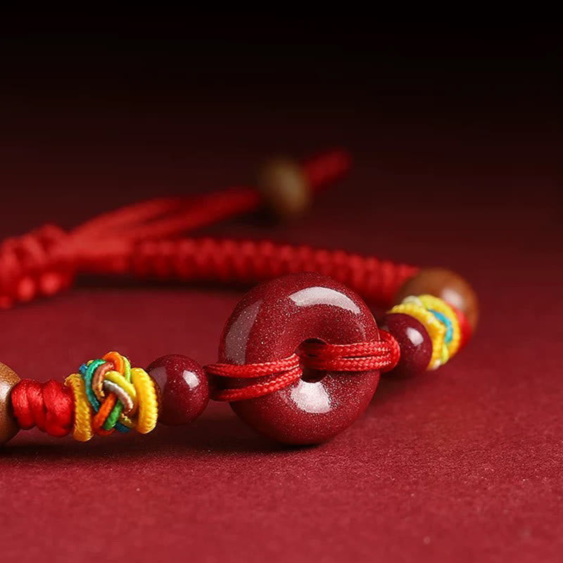 Fortune Jewel Red String Peach Wood Peace Buckle Cinnabar Protection Adult Kid Bracelet