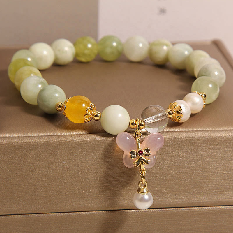 Fortune Jewel Natural Butterfly Serpentine Jade Yanyuan Agate Luck Bracelet