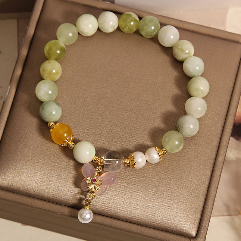 Fortune Jewel Natural Butterfly Serpentine Jade Yanyuan Agate Luck Bracelet