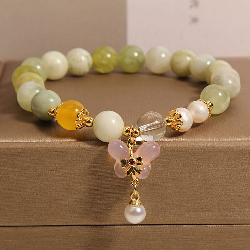 Fortune Jewel Natural Butterfly Serpentine Jade Yanyuan Agate Luck Bracelet