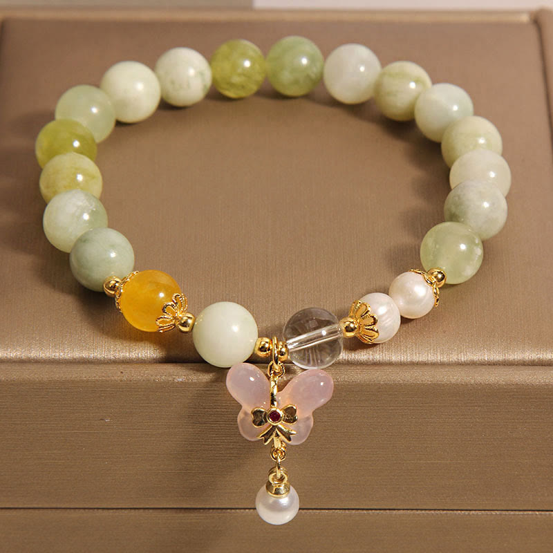 Fortune Jewel Natural Butterfly Serpentine Jade Yanyuan Agate Luck Bracelet