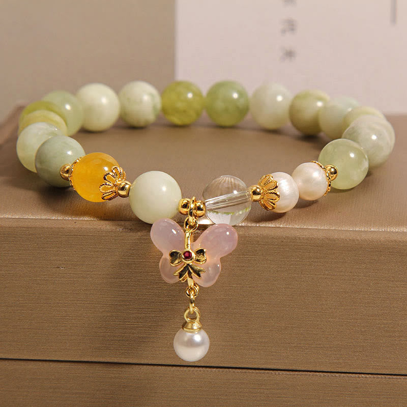 Fortune Jewel Natural Butterfly Serpentine Jade Yanyuan Agate Luck Bracelet