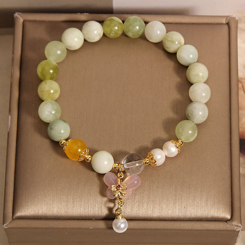 Fortune Jewel Natural Butterfly Serpentine Jade Yanyuan Agate Luck Bracelet